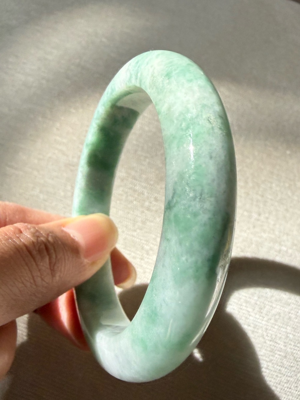 55.5 Green Burmese Jadeite Jade Bangle Bracelet - Natural Grade A - Picture 4 of 11